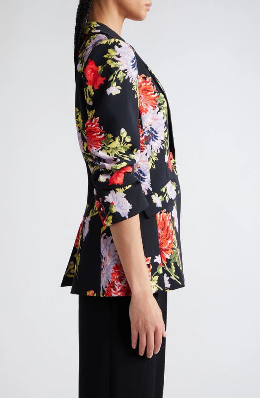 Floral-print Single-breasted Blazer In Black Multi Product Image