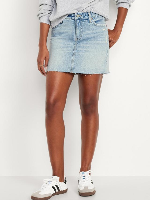 Mid-Rise OG Straight Cut-Off Jean Mini Skirt for Women Product Image