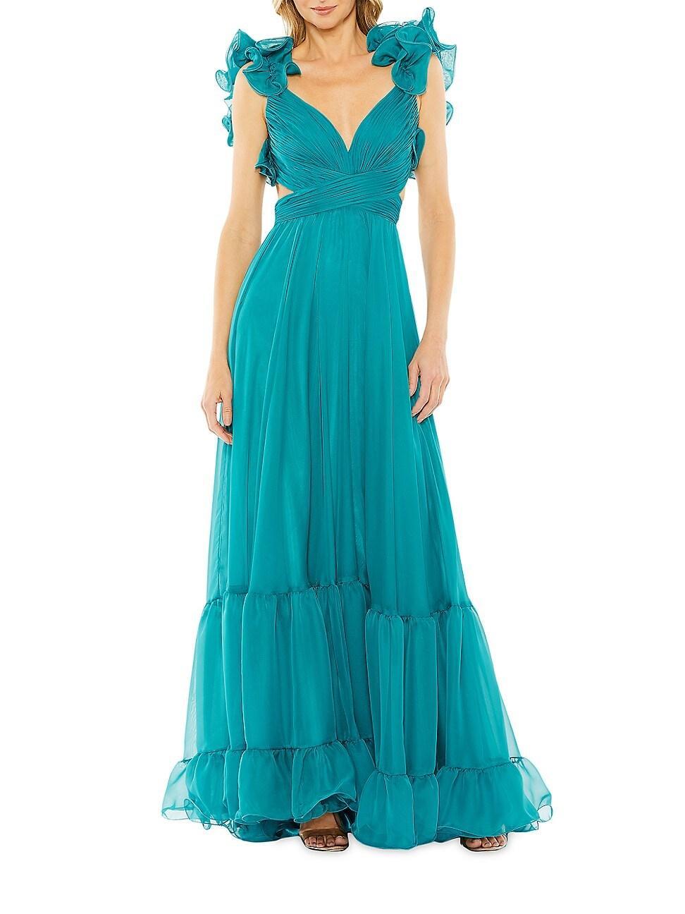 Womens Ieena Ruffle Tiered Cut-Out Chiffon Gown Product Image