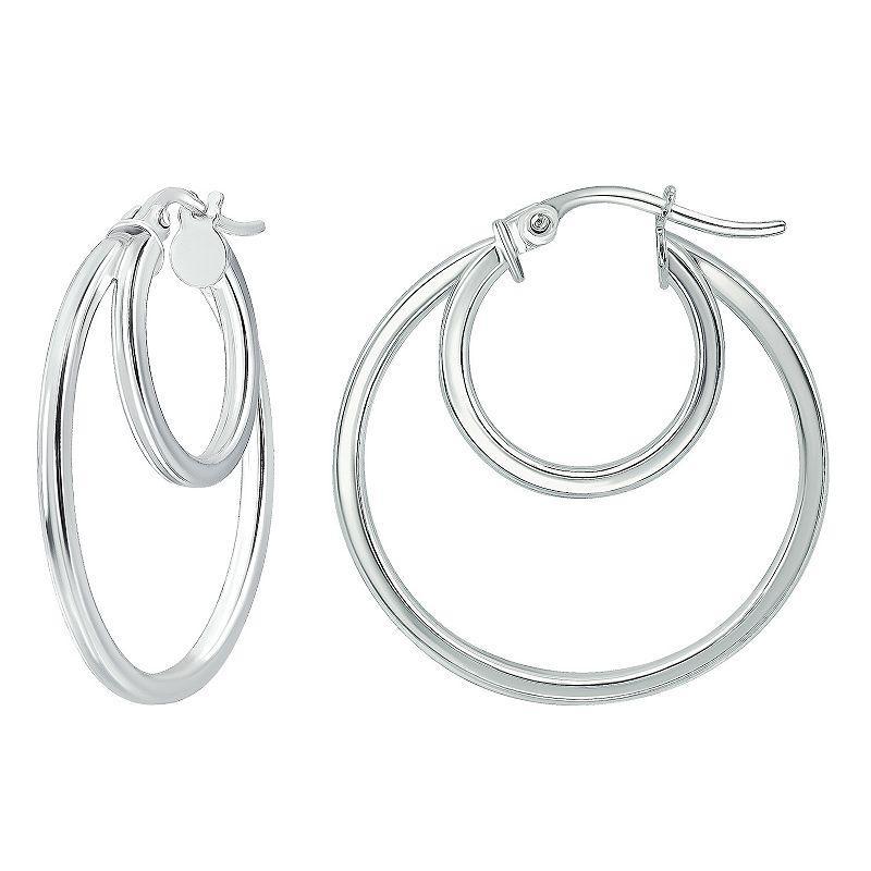 Aleure Precioso Sterling Silver Double Round Hoop Earrings, Womens Product Image