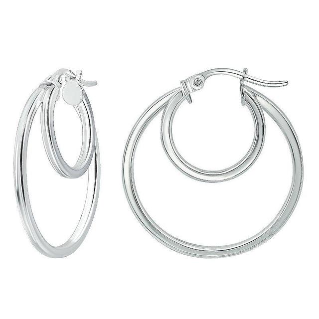 Aleure Precioso Sterling Silver Double Round Hoop Earrings, Womens, Silver Tone Product Image