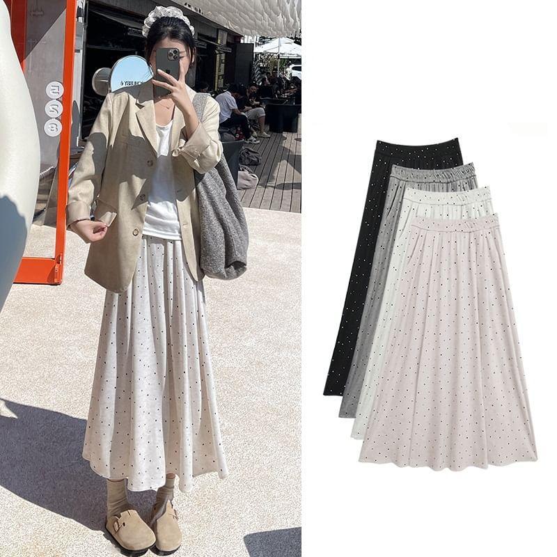 High Waist Dotted Maxi A-Line Skirt Product Image