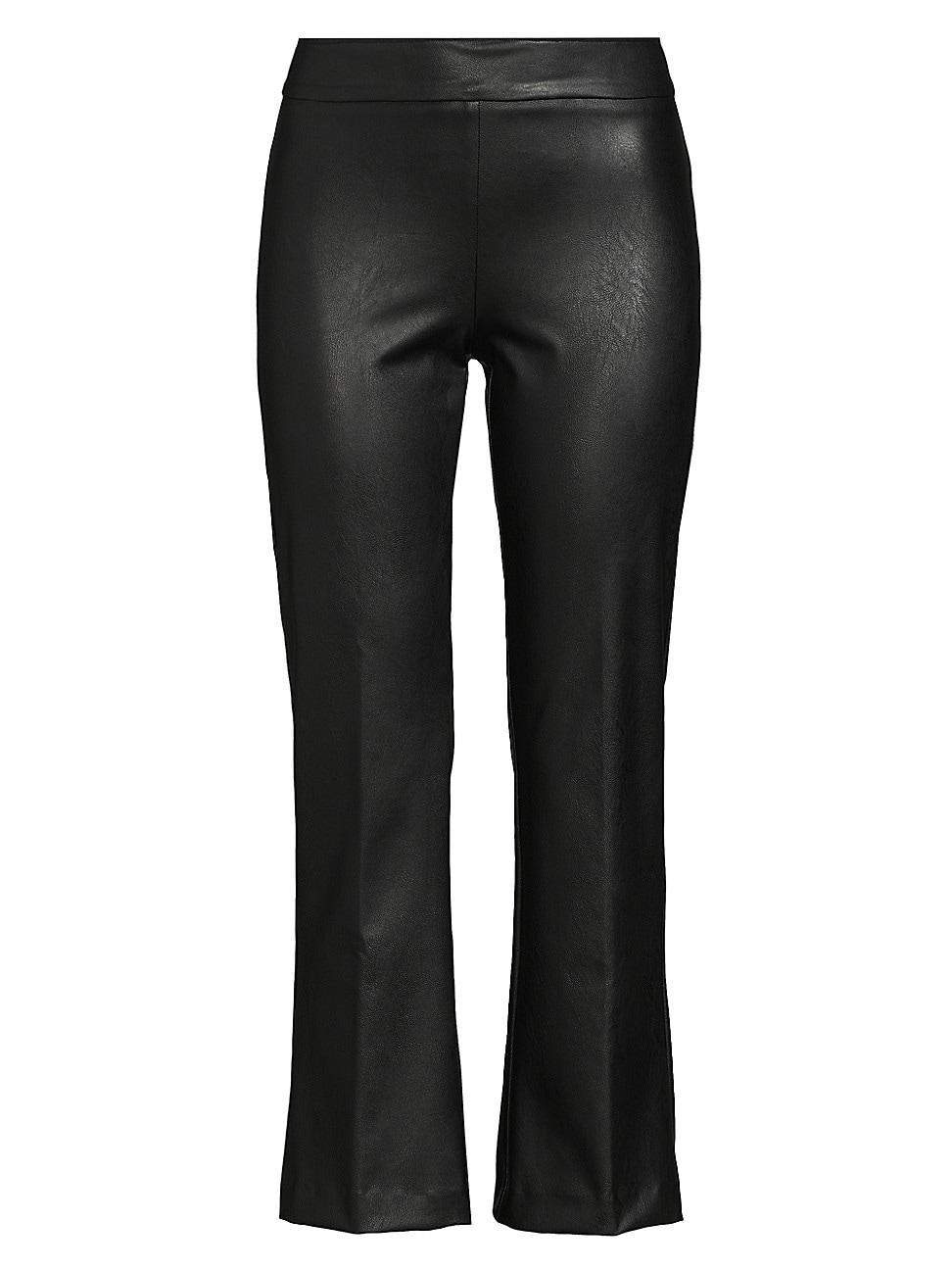 Womens Faux-Leather Ankle-Crop Flared Pants product image