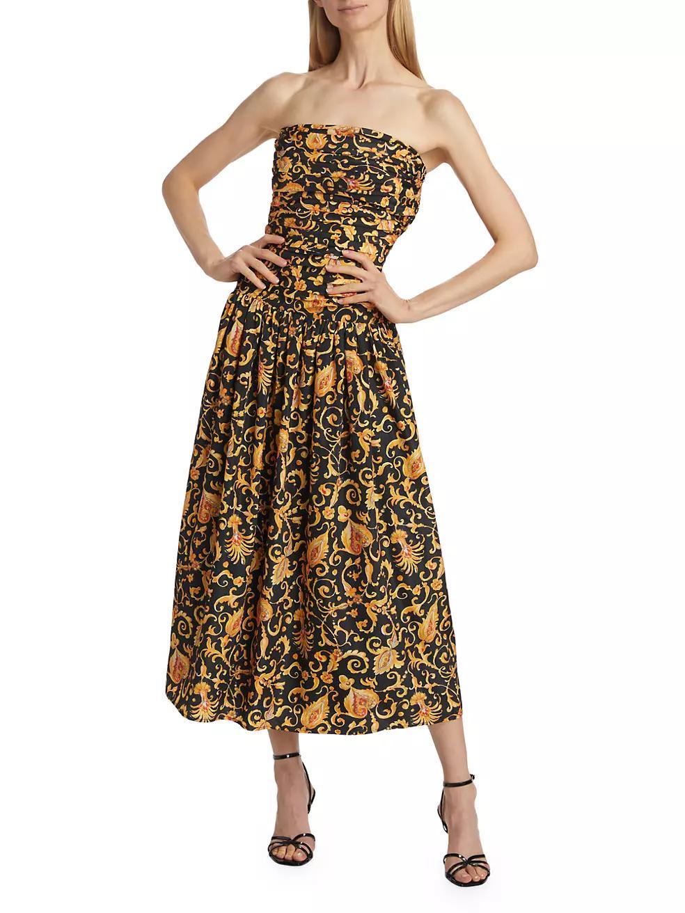 Selma Baroque-Print Strapless Midi-Dress Product Image