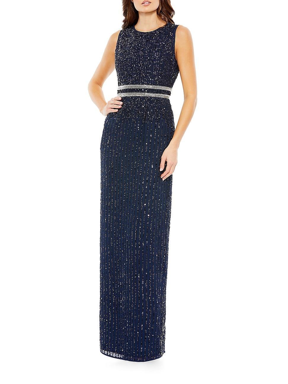 Mac Duggal Womens Sequined High Neck Sleeveless Column Gown Product Image