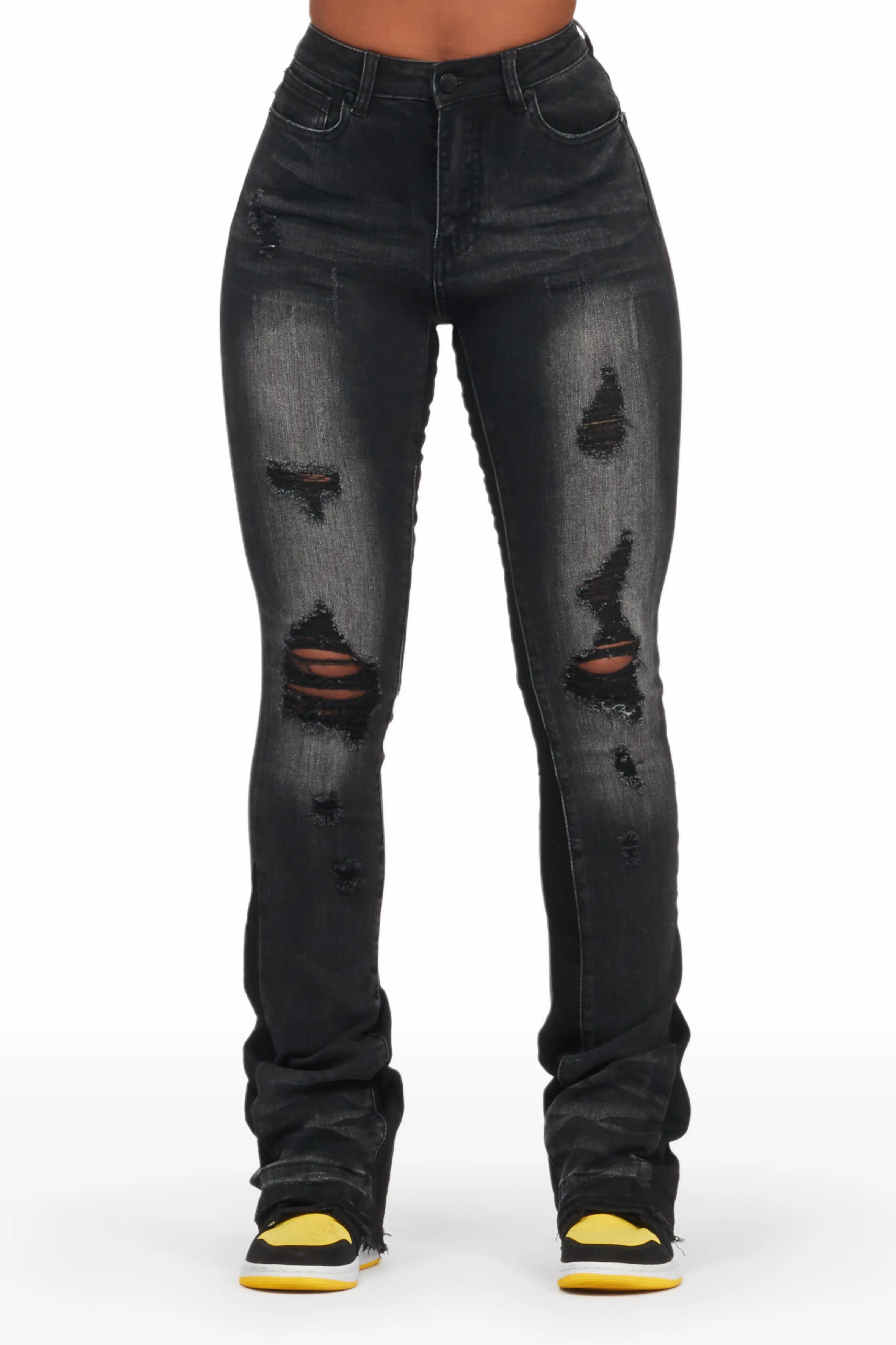 Jazminn Black Wash Stacked Flare Jean Female product image