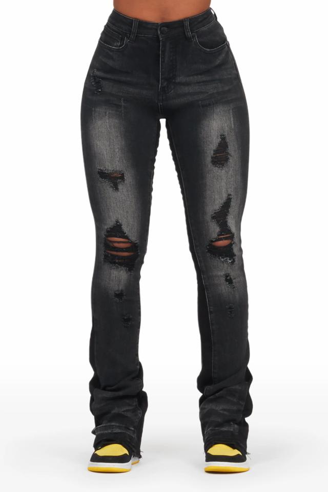 Jazminn Black Wash Stacked Flare Jean Female Product Image