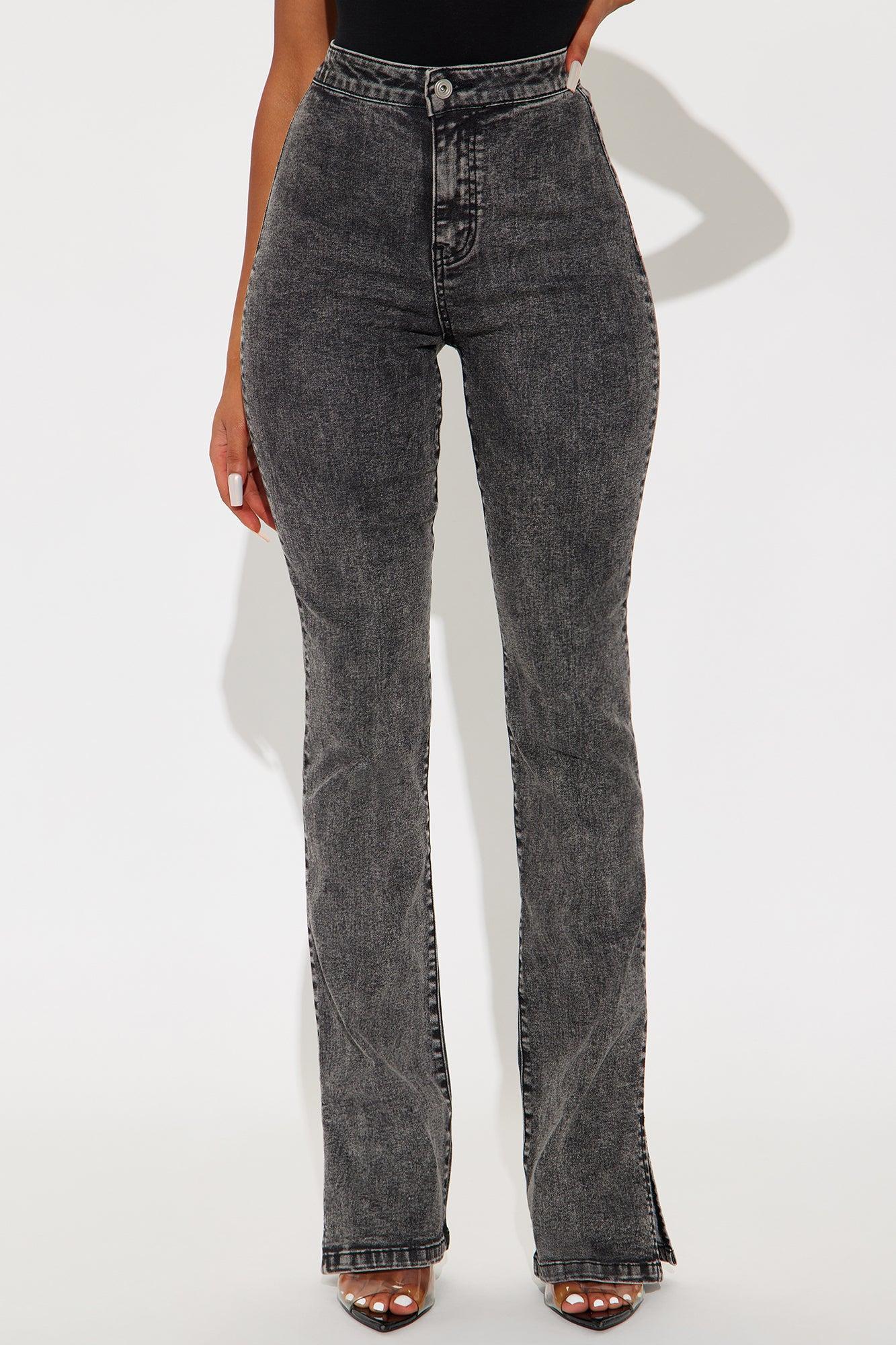 Side Slit Stretch Slim Bootcut Jeans - Black Wash Product Image