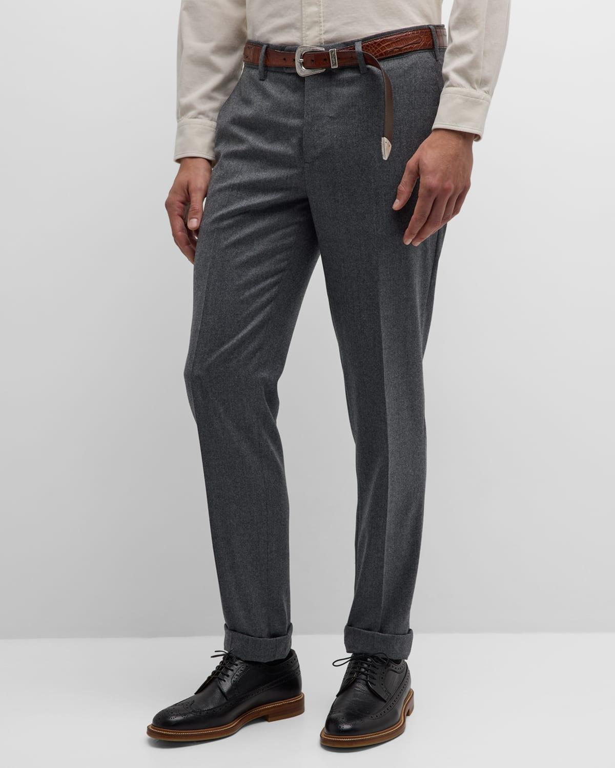 Mens Light Flannel Flat-Front Trousers Product Image