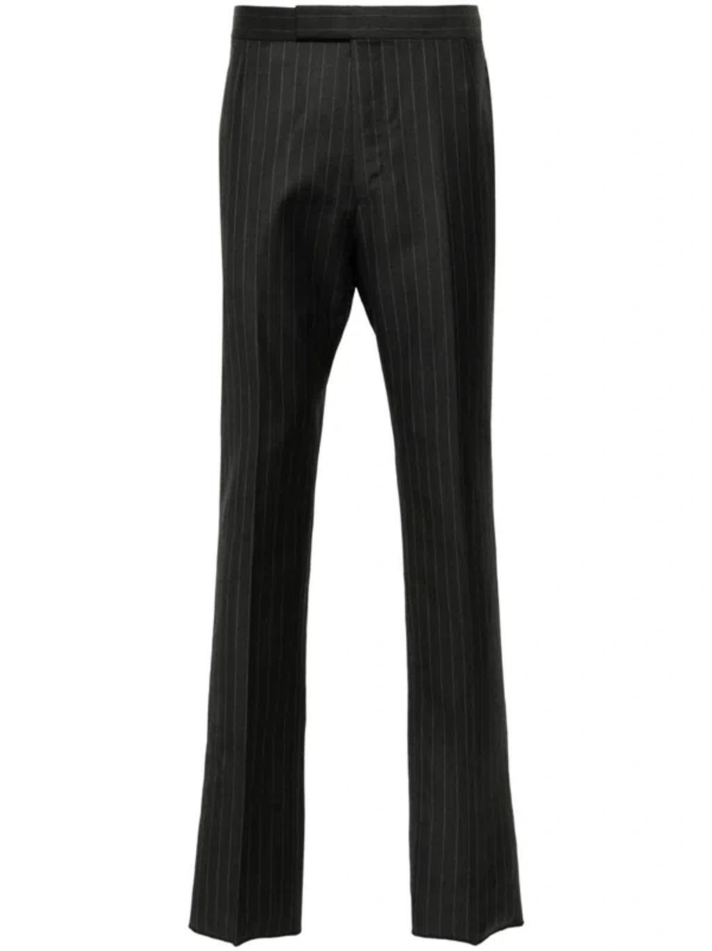 Pinstripe Wool Trousers In Grey Product Image