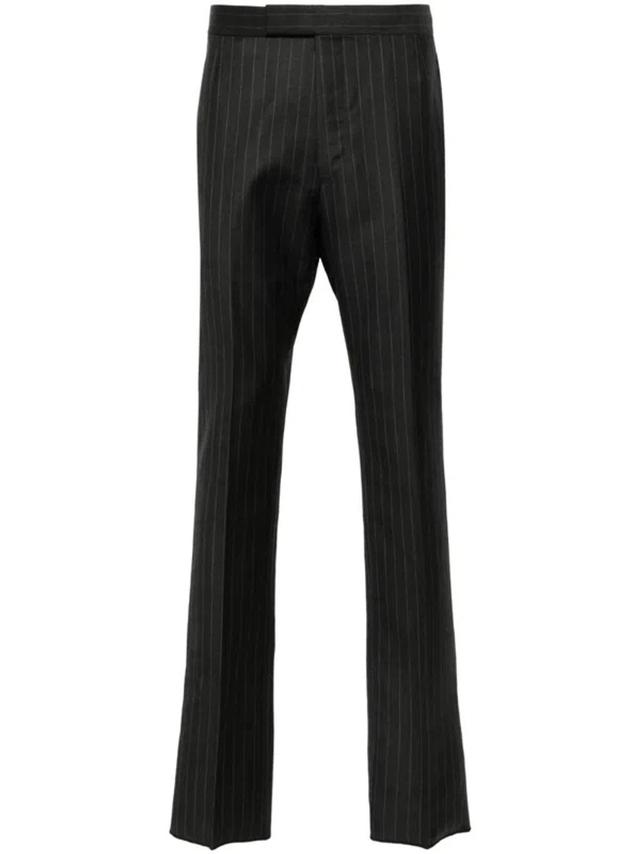 Pinstripe Wool Trousers In Grey Product Image