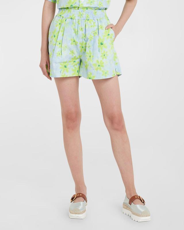 Floral-Print Pleated Pull-On Shorts Product Image