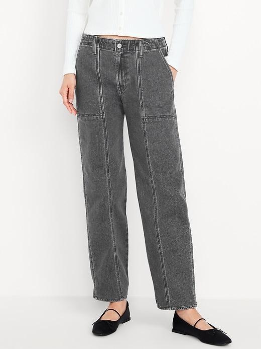 Mid-Rise Boyfriend Loose Utility Jeans Product Image