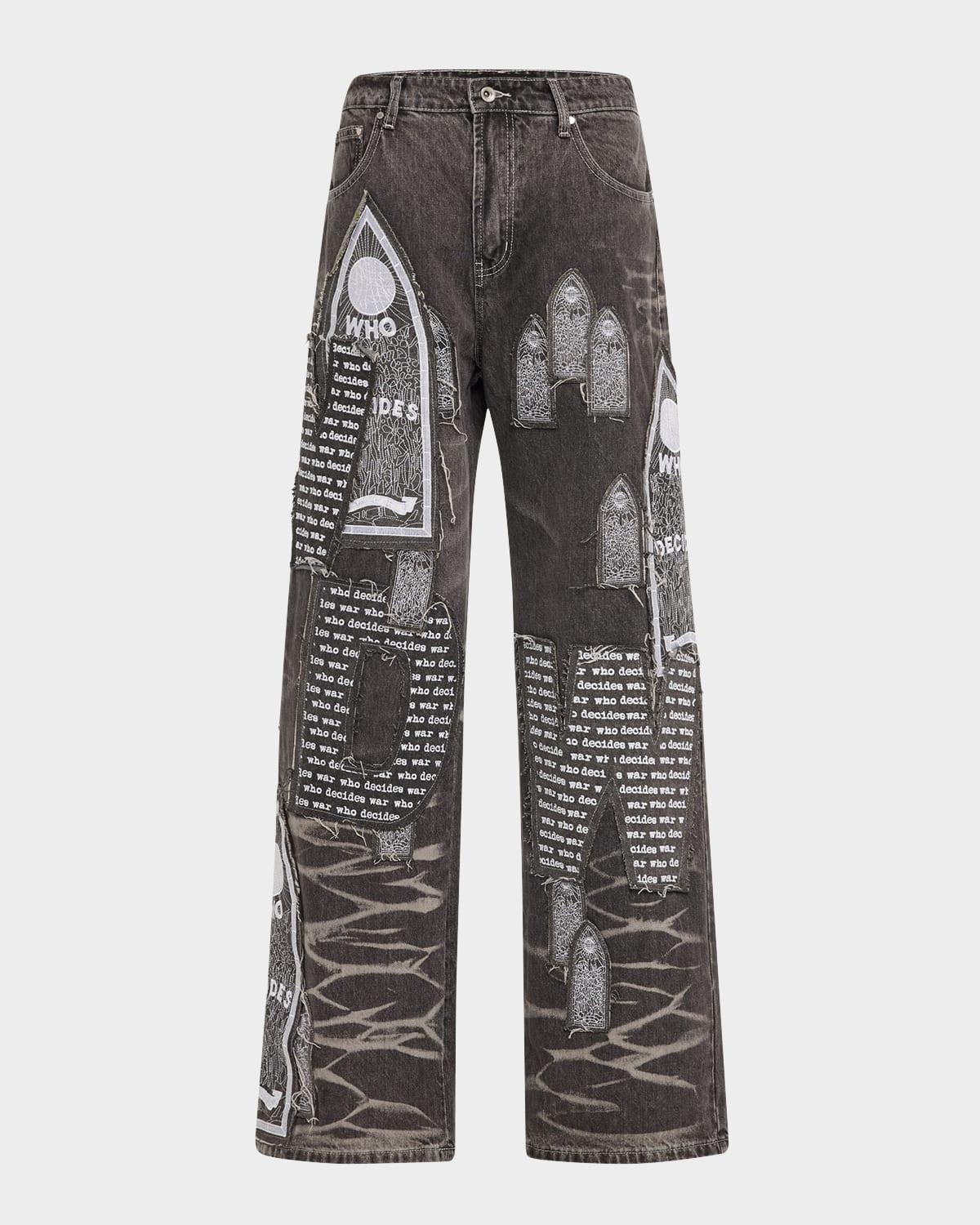 Mens Motif Patched Jeans Product Image