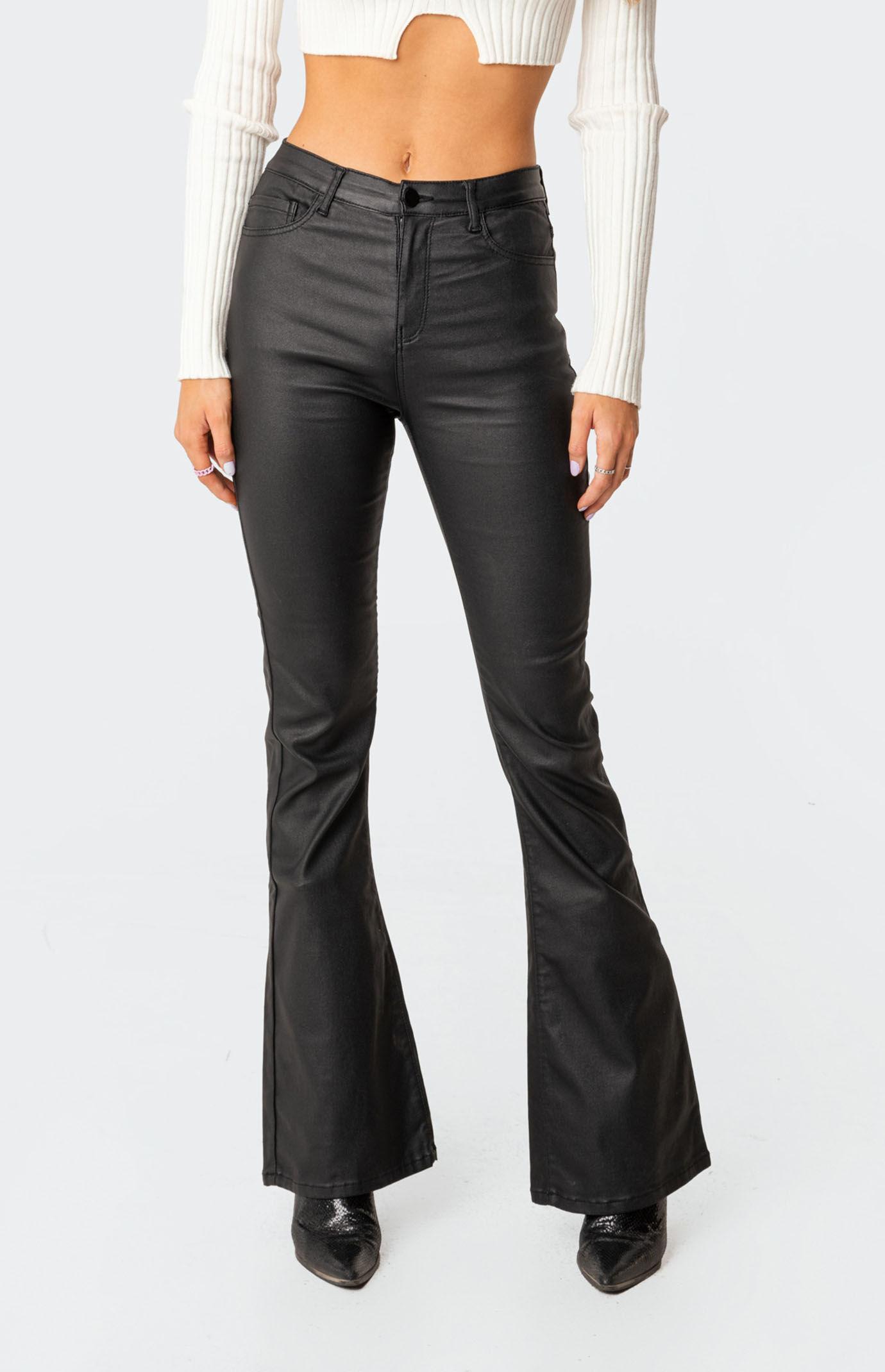 Edikted Womens Luna Faux Leather Flare Jeans - Blackarge Product Image