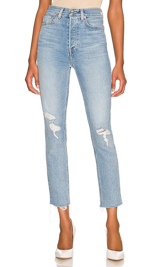 GRLFRND Piper Super High Rise Slim in La Jolla - Blue. Size 29 (also in 32). Product Image