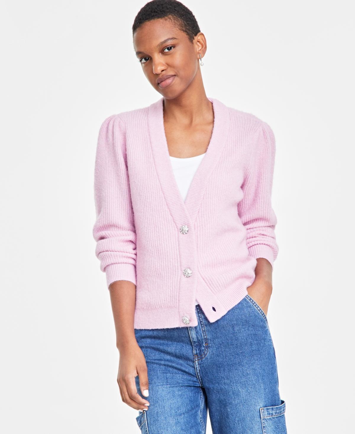 On 34th Womens Puff-Sleeve Jewel-Button Cardigan Sweater, Created for Macys Product Image