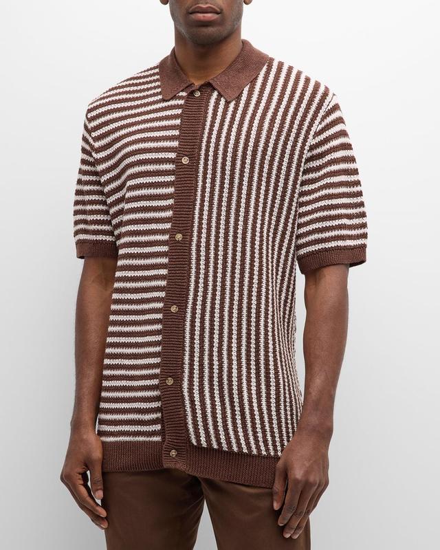 Mens Linen Knit Mixed Stripe Short-Sleeve Shirt Product Image