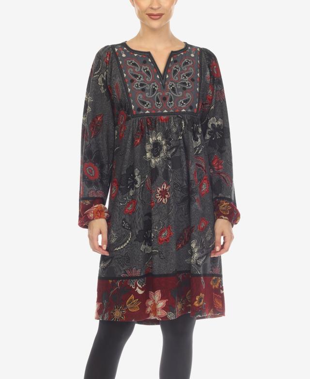 White Mark Womens Paisley Flower Embroidered Sweater Dress - Gray Product Image