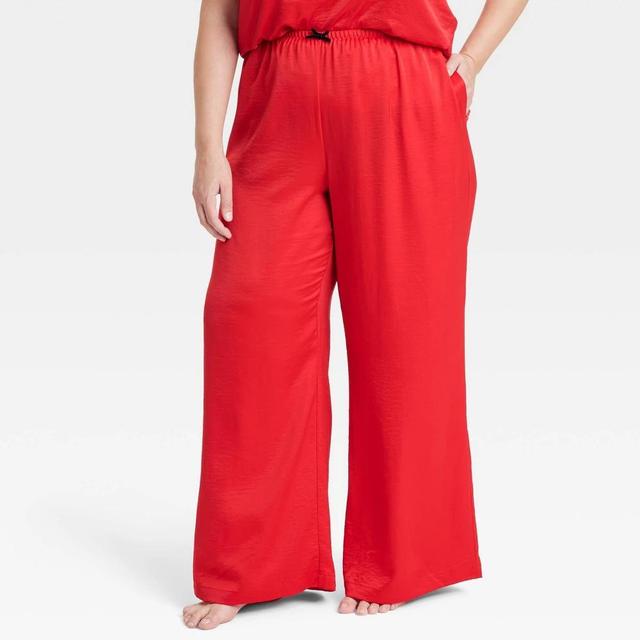 Womens Satin Pajama Pants - Auden Red 1X Product Image