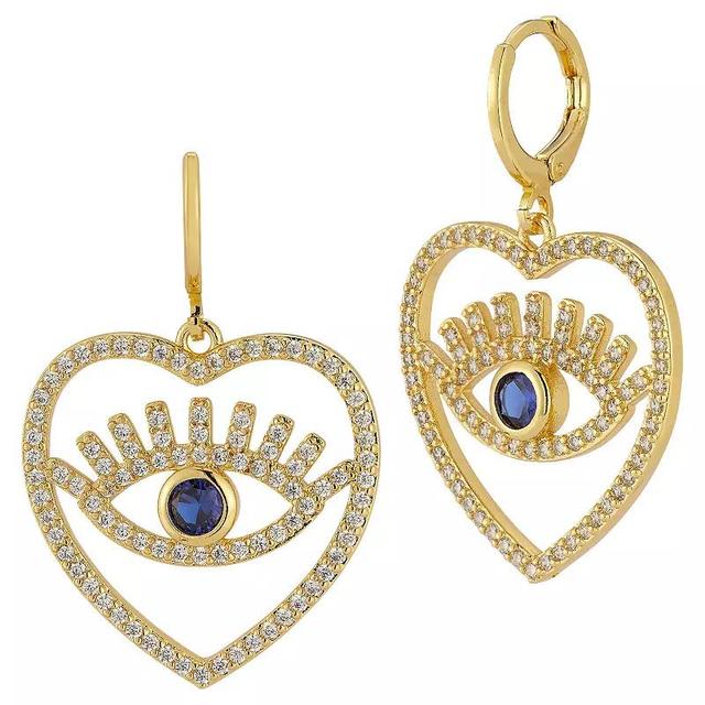 Cubic Zirconia Heart Evil Eye Drop Earrings, Womens, Gold Tone Product Image