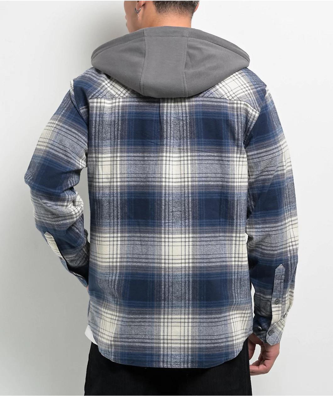 Empyre Browser Navy & White Plaid Hooded Zip Flannel Shirt Product Image