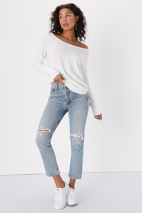 Travis White Long Sleeve Sweater Top Product Image