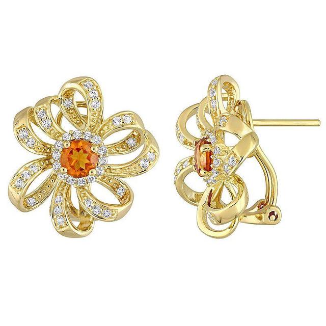 Stella Grace 18k Gold Over Silver Madeira Citrine & White Topaz Flower Omega Clip Earrings, Womens, Gold Tone Product Image