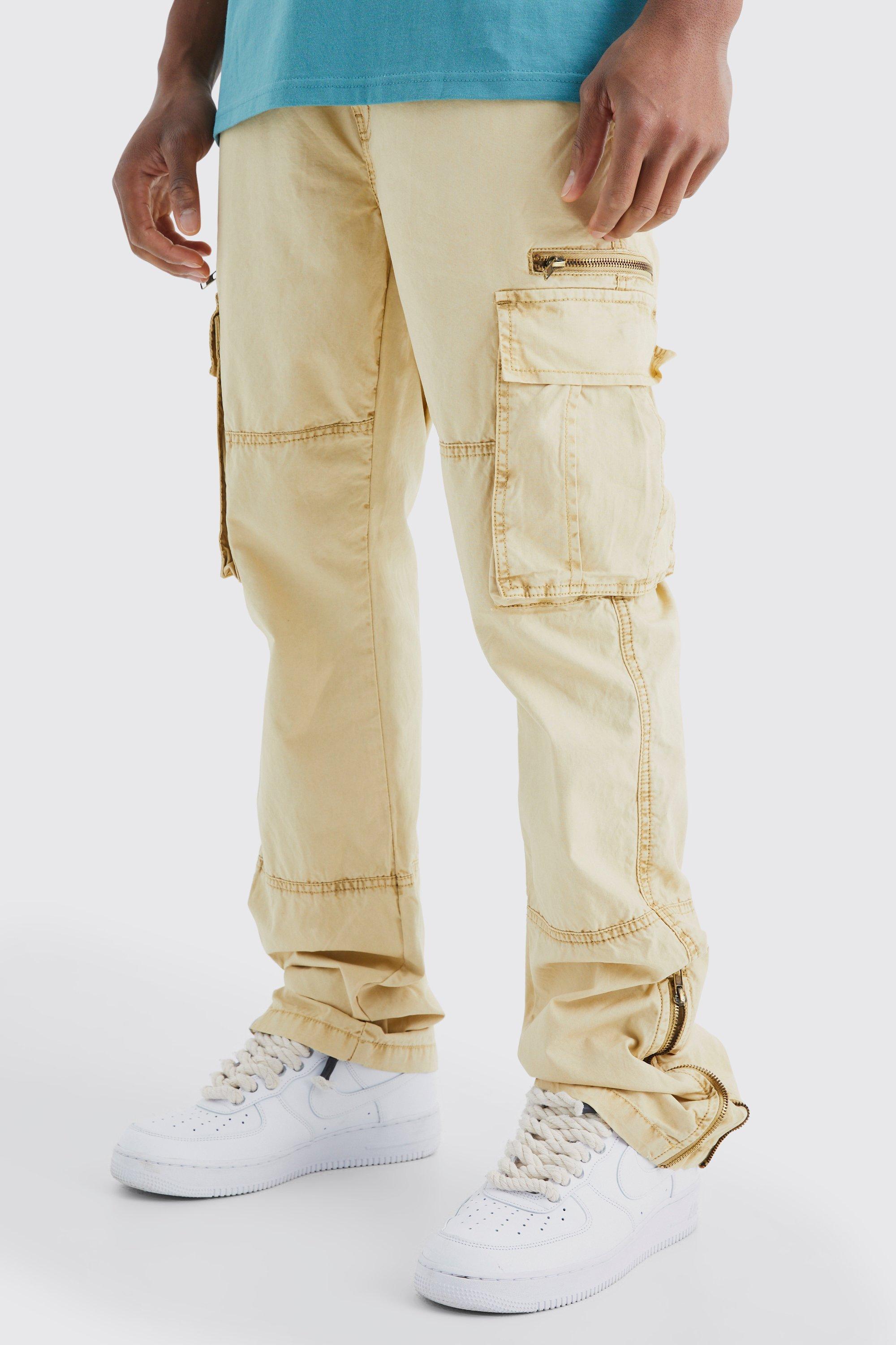 Slim Flare Zip Gusset Overdye Acid Wash Cargo Pants | boohooMAN USA Product Image