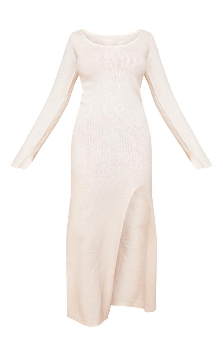 Oatmeal Marl Knit Scoop Neck Side Split Maxi Dress Product Image