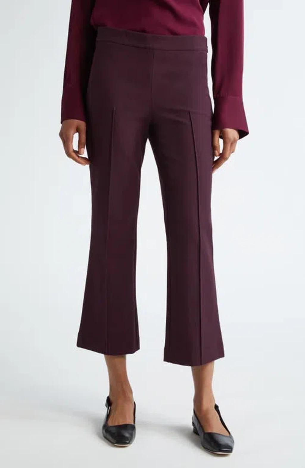 Pintuck Crop Flare Cotton Blend Pants In Dahlia Wine Product Image