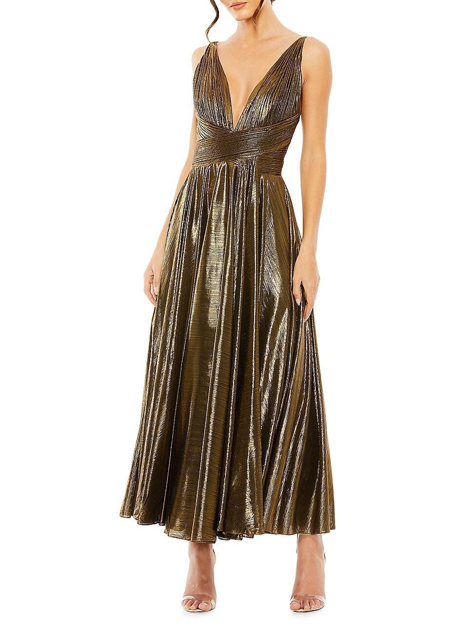 Mac Duggal Pleated Metallic Cocktail Dress Product Image