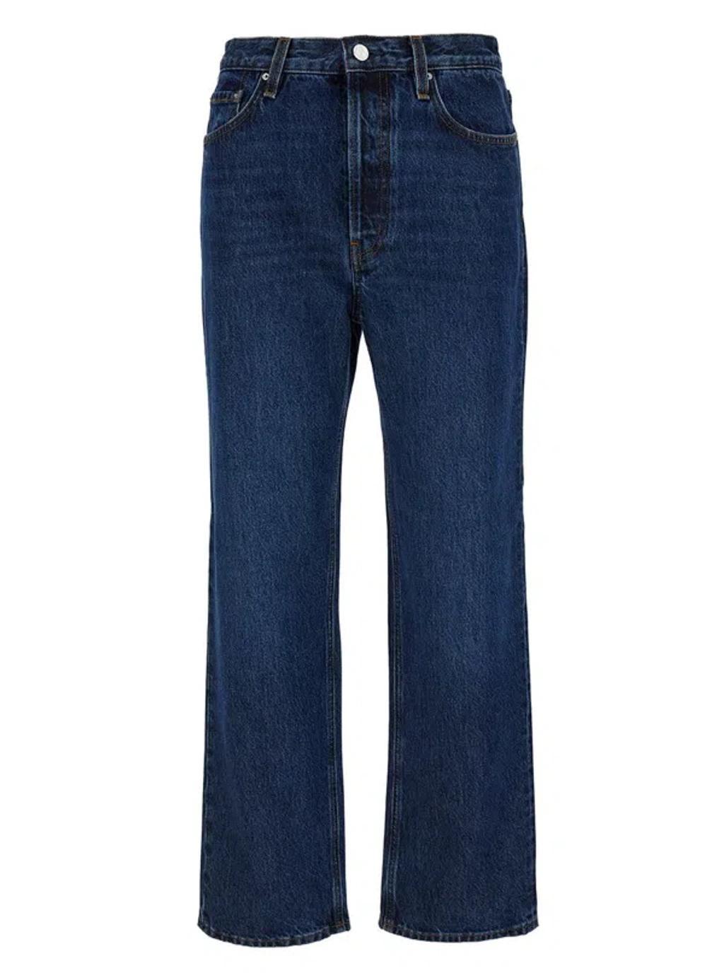 Blue High-waisted Jeans With Logo Patch In Cotton Denim Woman product image