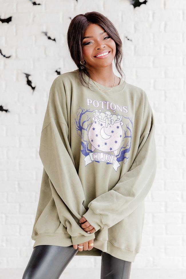 Potions Club Olive Oversized Graphic Sweatshirt Product Image