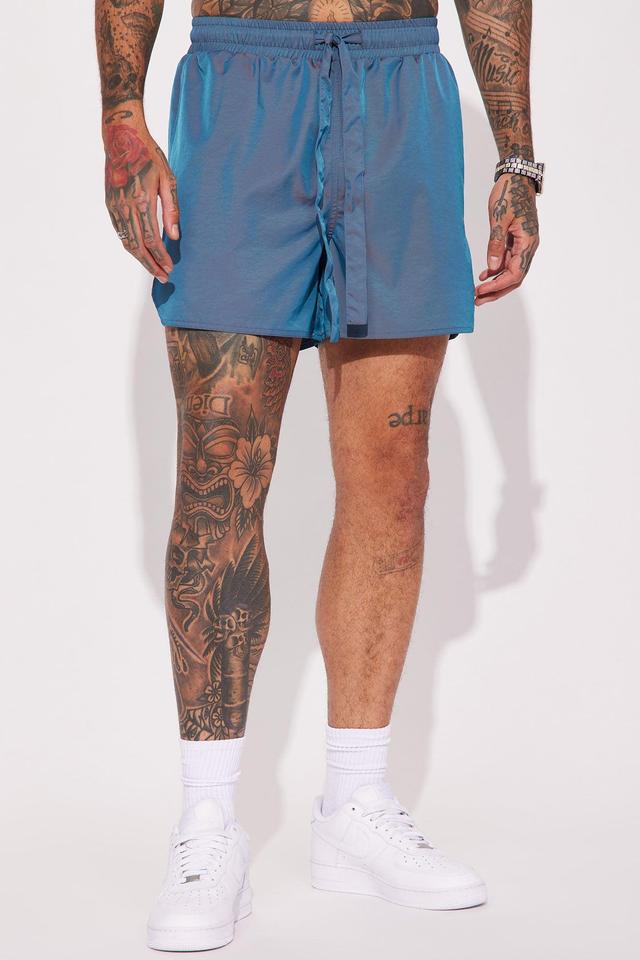 Stormy Iridescent Nylon Shorts - Blue Product Image