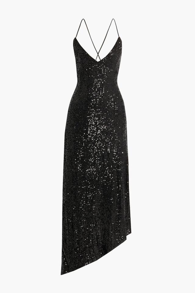 Violet Asymmetric Sequined Tulle Midi Dress In Black Product Image