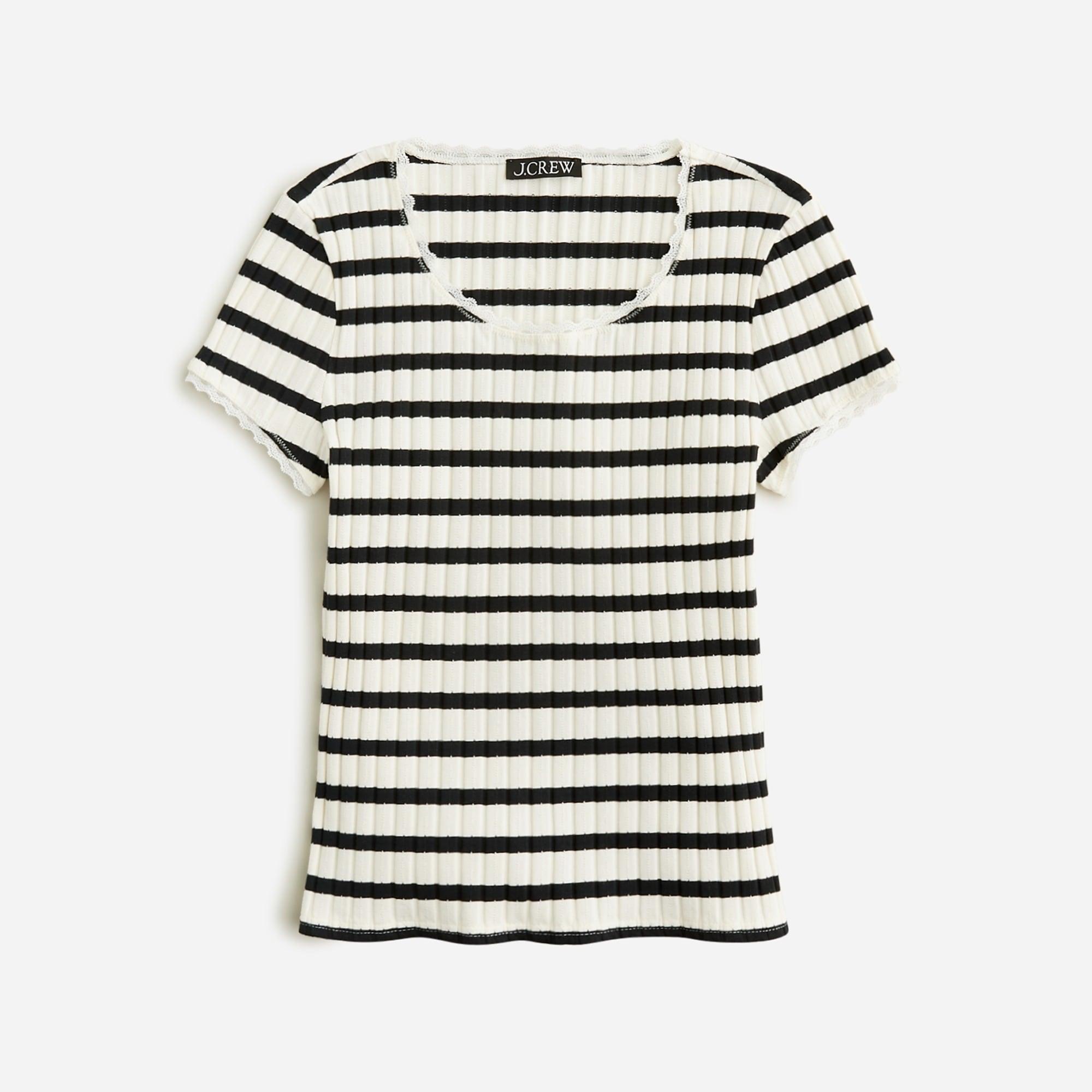 Pointelle short-sleeve T-shirt in stripe Product Image