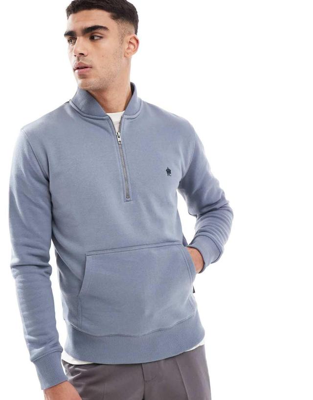 French Connection half zip logo sweatshirt in slate blue Product Image