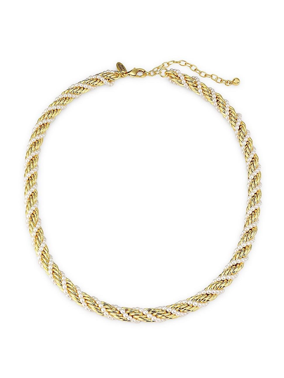 Womens 12K-Gold-Plated & Imitation Pearl Twisted Chain Necklace Product Image