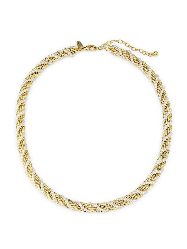 Womens 12K-Gold-Plated & Imitation Pearl Twisted Chain Necklace Product Image