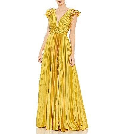 Ieena for Mac Duggal Plunge Neck Pleated A-Line Gown Product Image