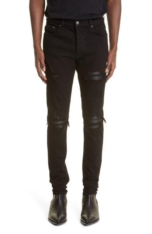 AMIRI MX1 Leather Patch Ripped Skinny Jeans Product Image