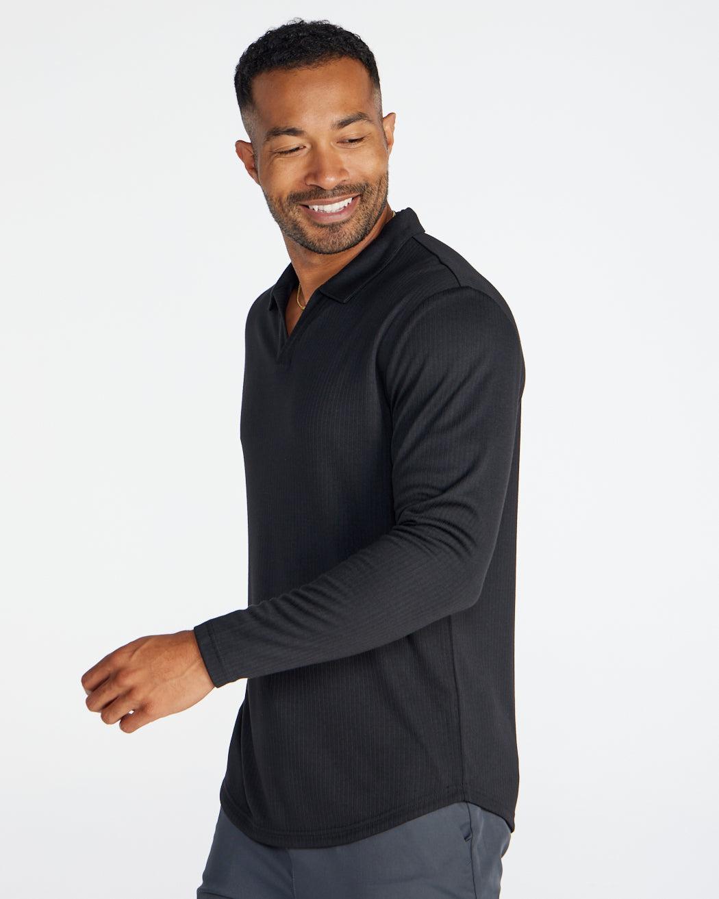 Ribbed Long Sleeve Open V Polo Product Image