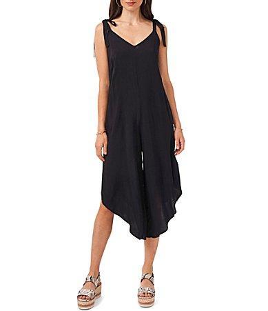 Vince Camuto Womens Solid Tie Shoulder Angled Hem Jumpsuit Product Image