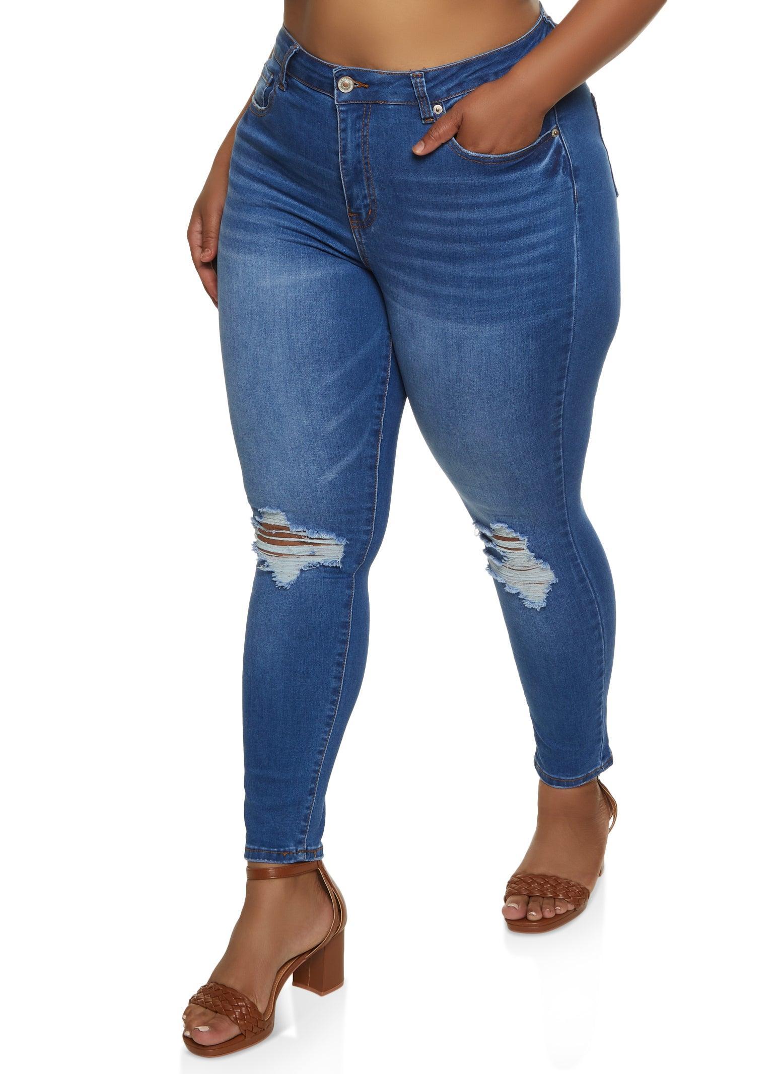 Womens Plus Size WAX Ripped Knee Distressed Jeans Product Image