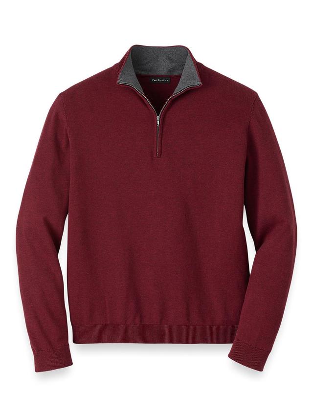 Supima Cotton Quarter Zip Mock Neck Sweater - Burgundy Product Image