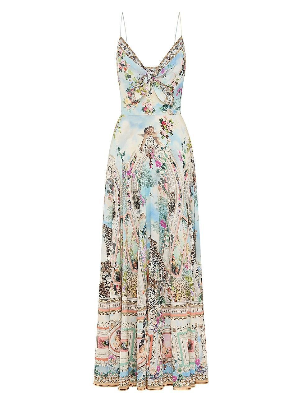 Womens Printed Silk Sleeveless Maxi Dress Product Image