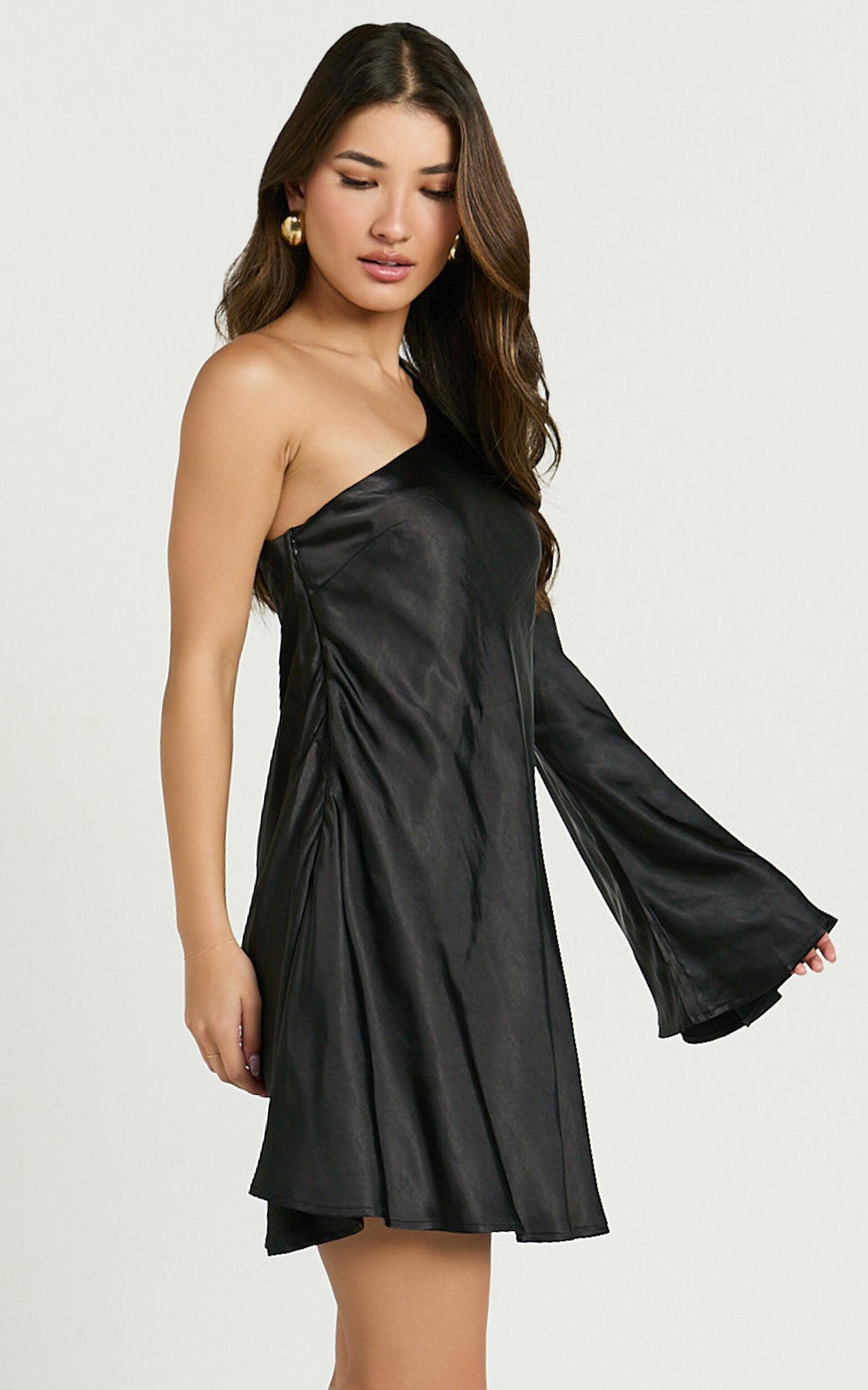 Karla Mini Dress - One Shoulder Long Sleeve Dress in Black Product Image