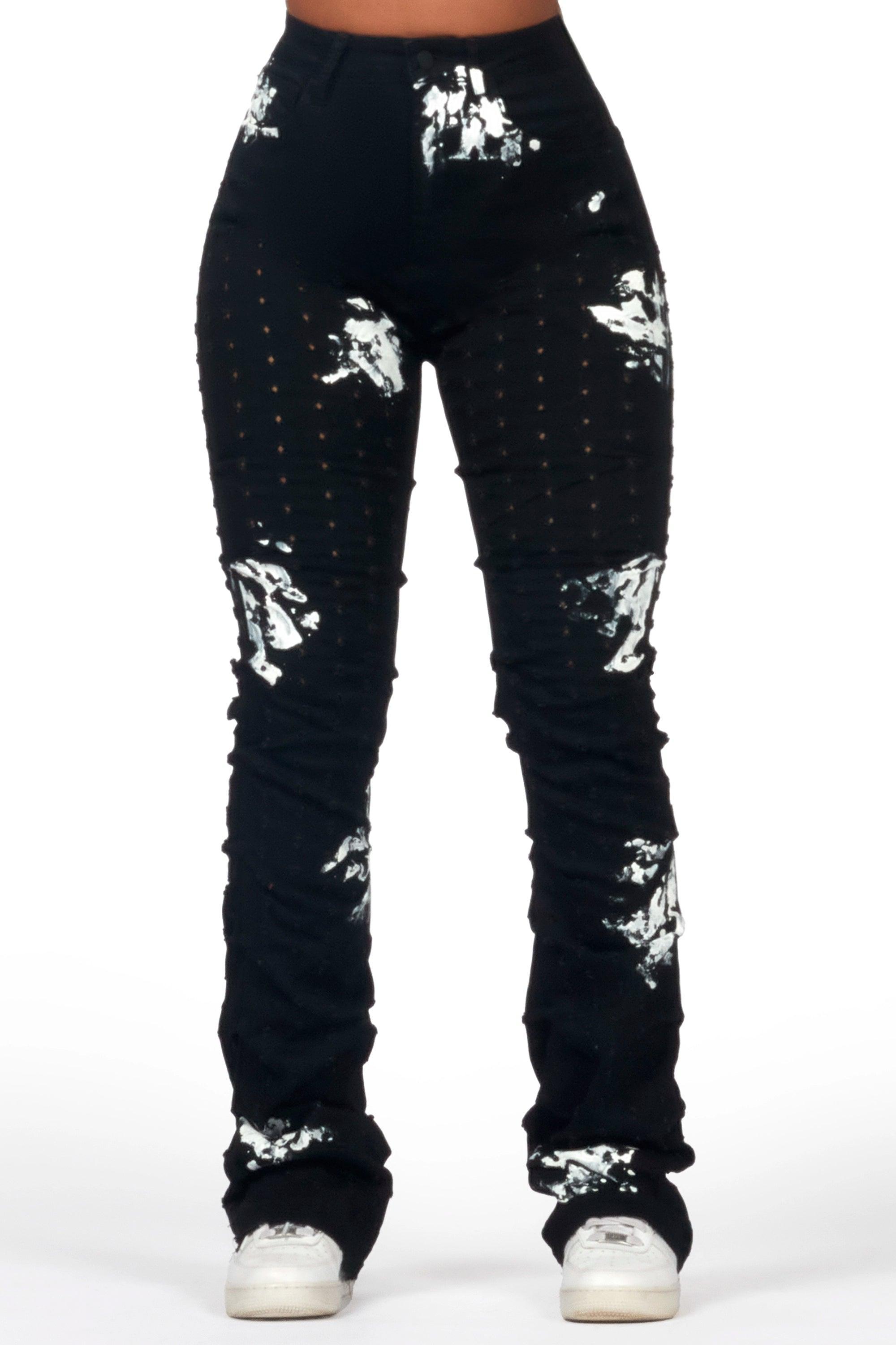 Sheriece Black Painted Stacked Flare Jean Female product image