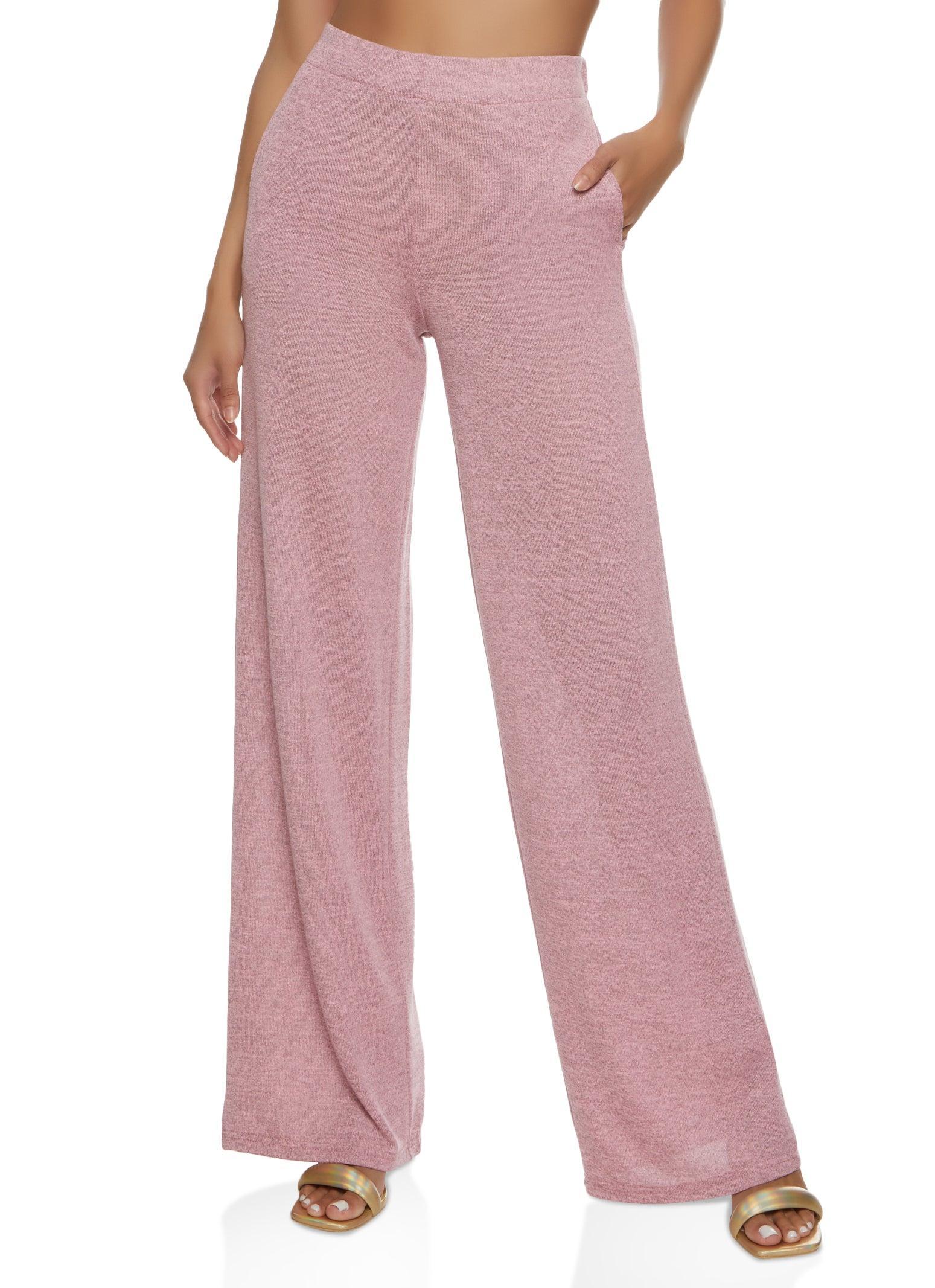 Womens Daisy Solid Brushed Knit High Waisted Wide Leg Pants Product Image